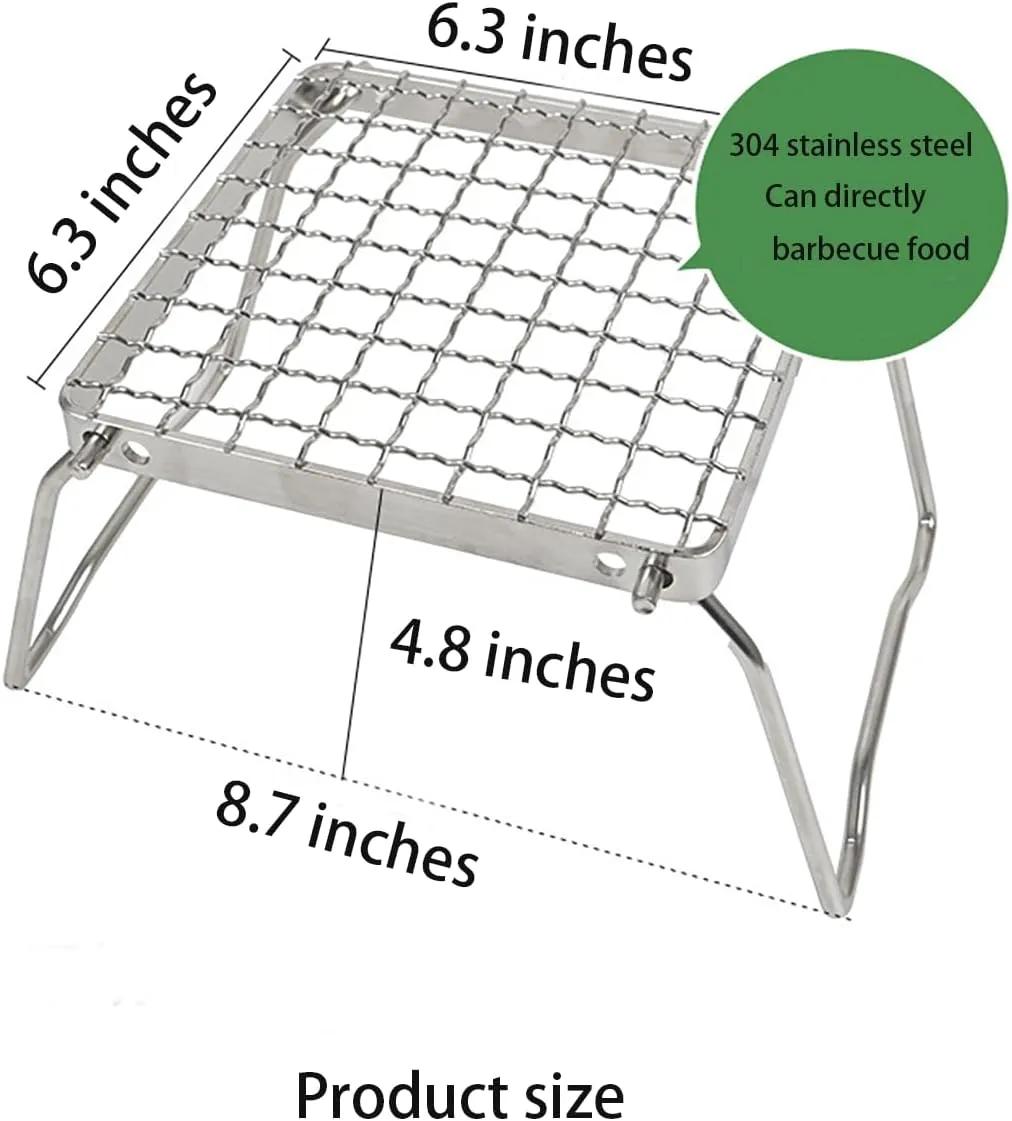 Backpacking/Camping/Hiking/Picnic/Traveling/Fishing Camp Grill with Foldable Legs-304 Stainless Steel Grill Grate for Gas Stove-Ultralight mini Campfire Stand-Portable Grill Grid for (silvery,2)