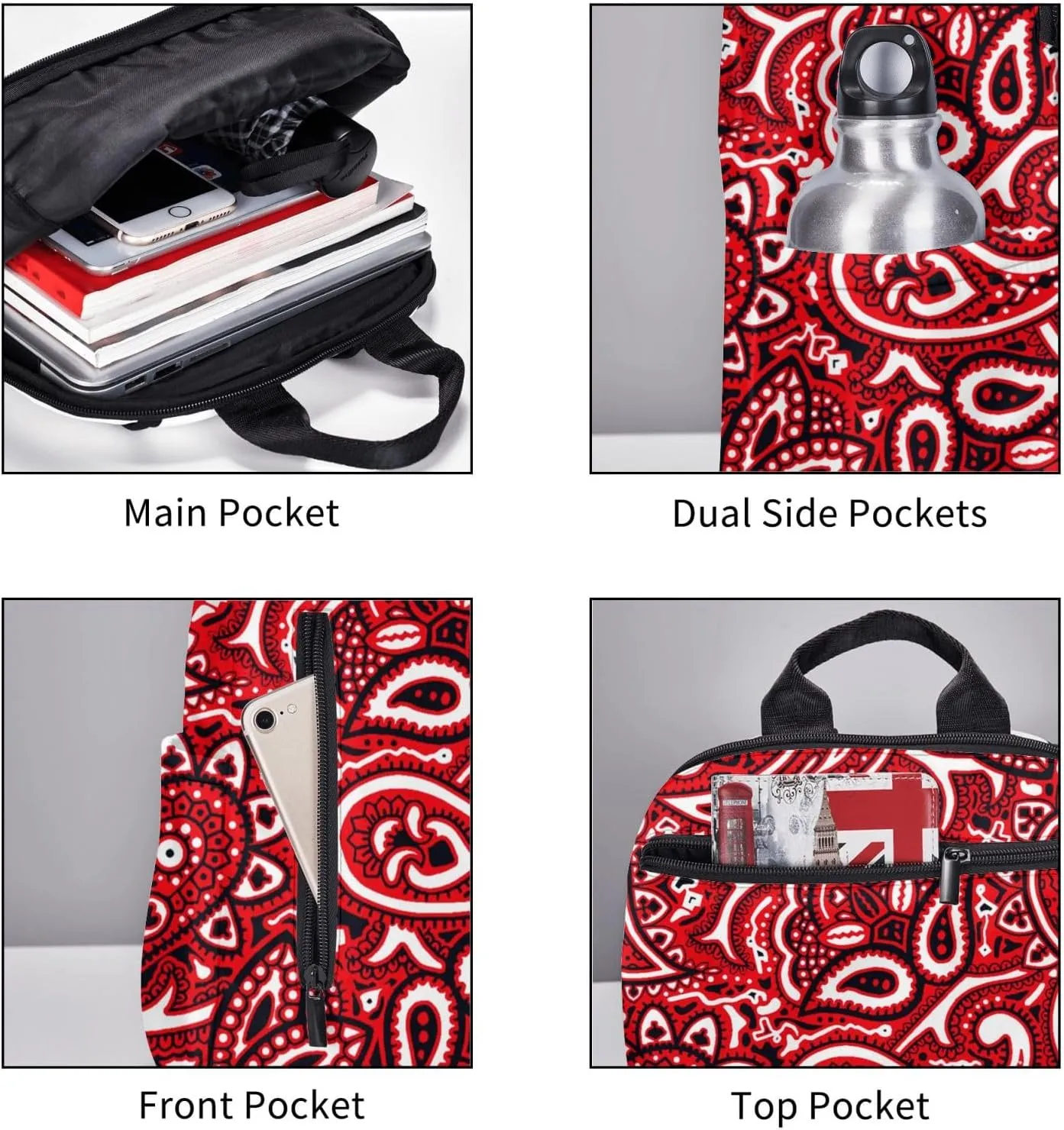 Backpacks Men backpacks backpacks cartoon lightweight travel bags for Paisley Bandana Red