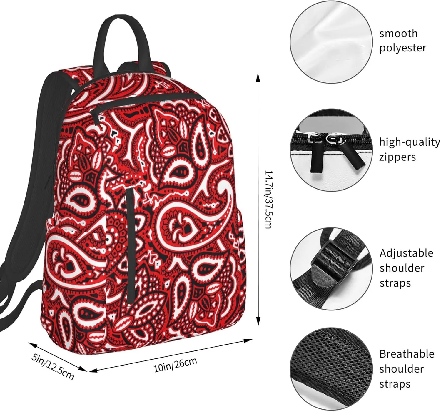 Backpacks Men backpacks backpacks cartoon lightweight travel bags for Paisley Bandana Red