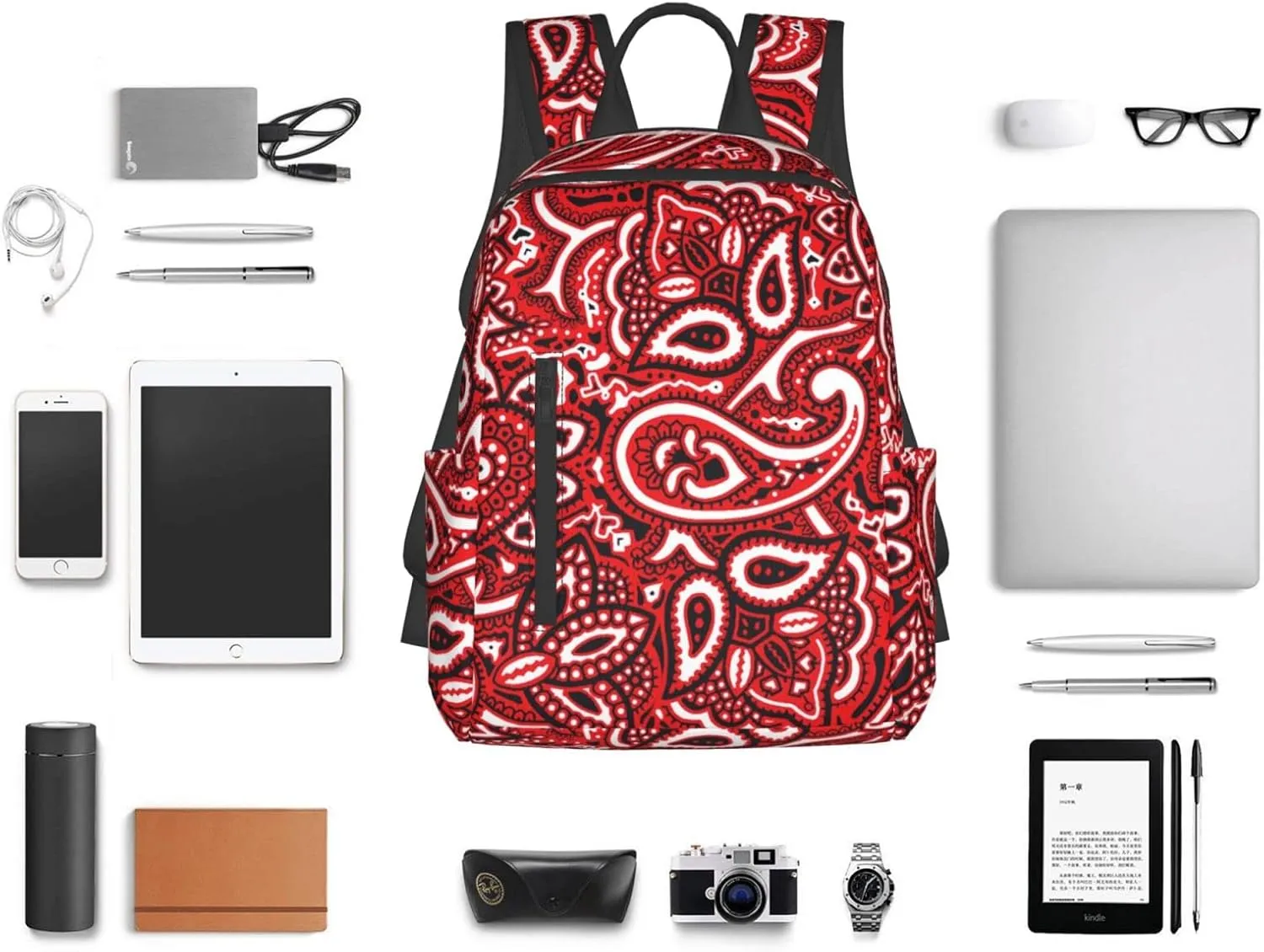Backpacks Men backpacks backpacks cartoon lightweight travel bags for Paisley Bandana Red