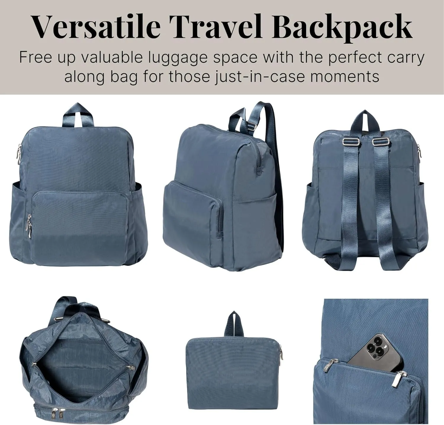 Baggallini Carryall Packable Backpack, Mist