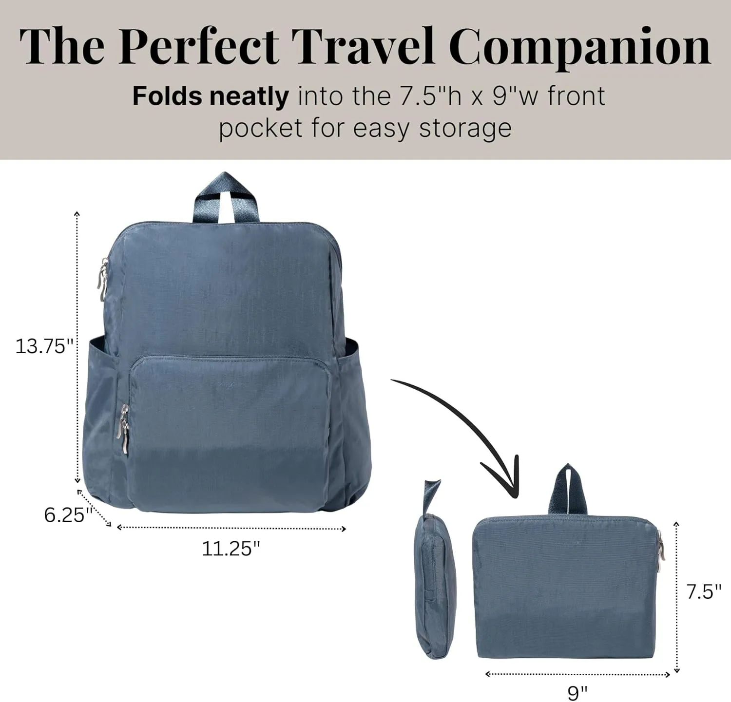 Baggallini Carryall Packable Backpack, Mist