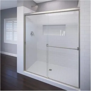 Basco Classic Sliding Shower Door, Fits 40-44 inch opening, Clear Glass, Brushed Nickel Finish