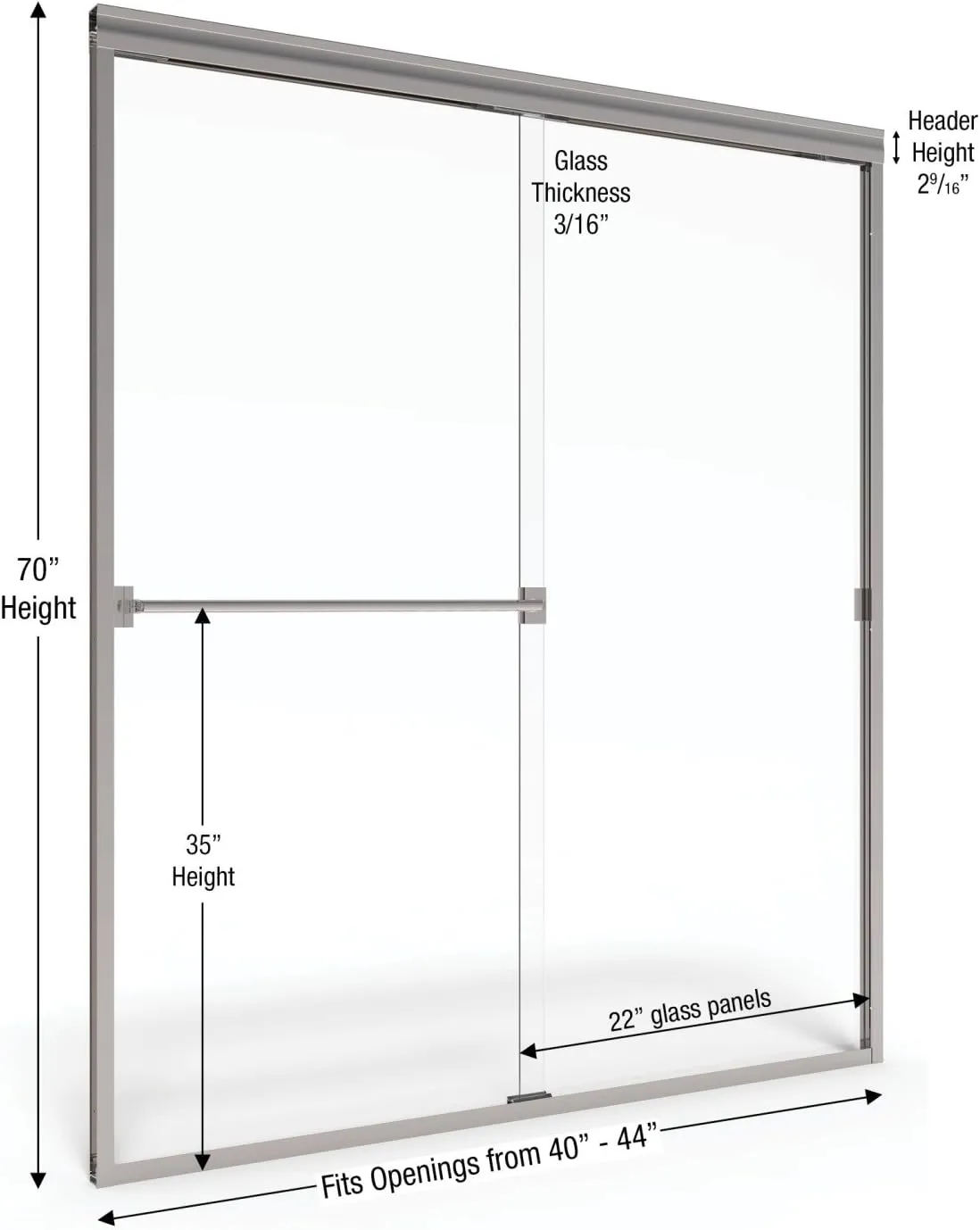 Basco Classic Sliding Shower Door, Fits 40-44 inch opening, Clear Glass, Silver Finish