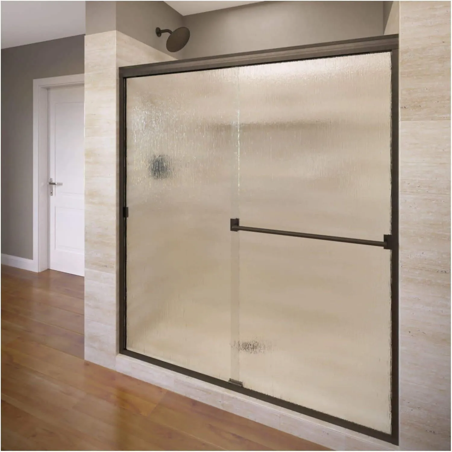 Basco Classic Sliding Shower Door, Fits 44-47 inch opening, Rain Glass, Oil Rubbed Bronze Finish