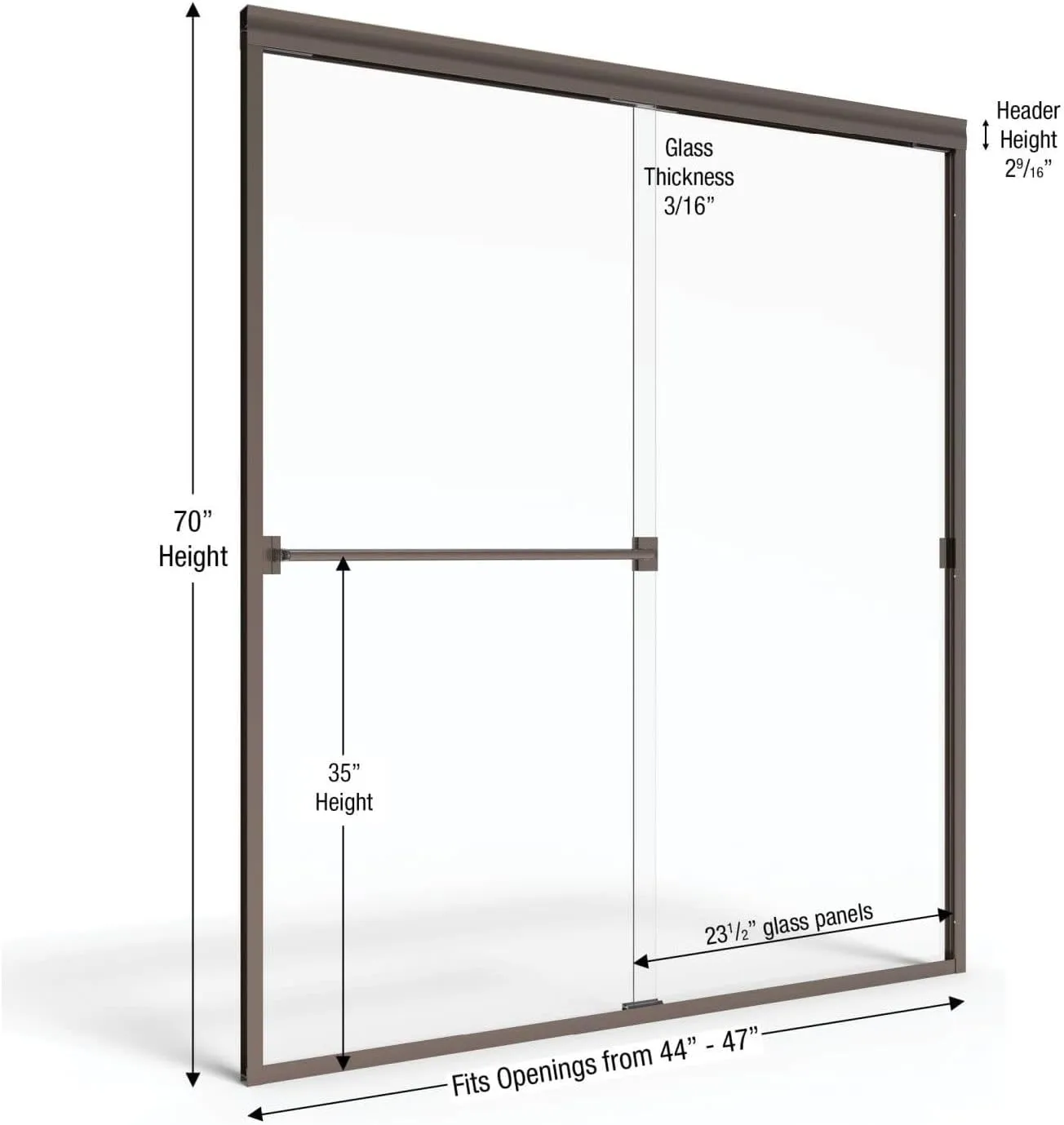 Basco Classic Sliding Shower Door, Fits 44-47 inch opening, Rain Glass, Oil Rubbed Bronze Finish