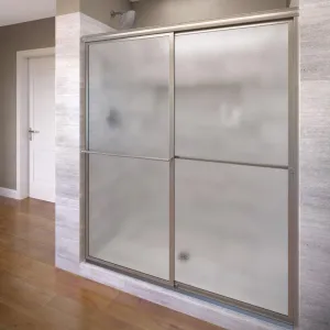 Basco Deluxe Framed Sliding Shower Door, Fits 42-44 inch opening, Obscure Glass, Brushed Nickel Finish