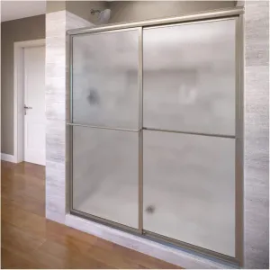 Basco Deluxe Framed Sliding Shower Door, Fits 45-47 inch opening, Obscure Glass, Brushed Nickel Finish