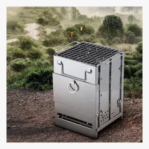 Basket Wood Burning Camp Stove, Stainless Steel Folding Camp Stove, Portable Backpacking Wood Stove for Outdoor Cooking Picnic BBQ (Color : Silver, Size : 14x14x21cm) (Silver 14x14x21cm) (Silve
