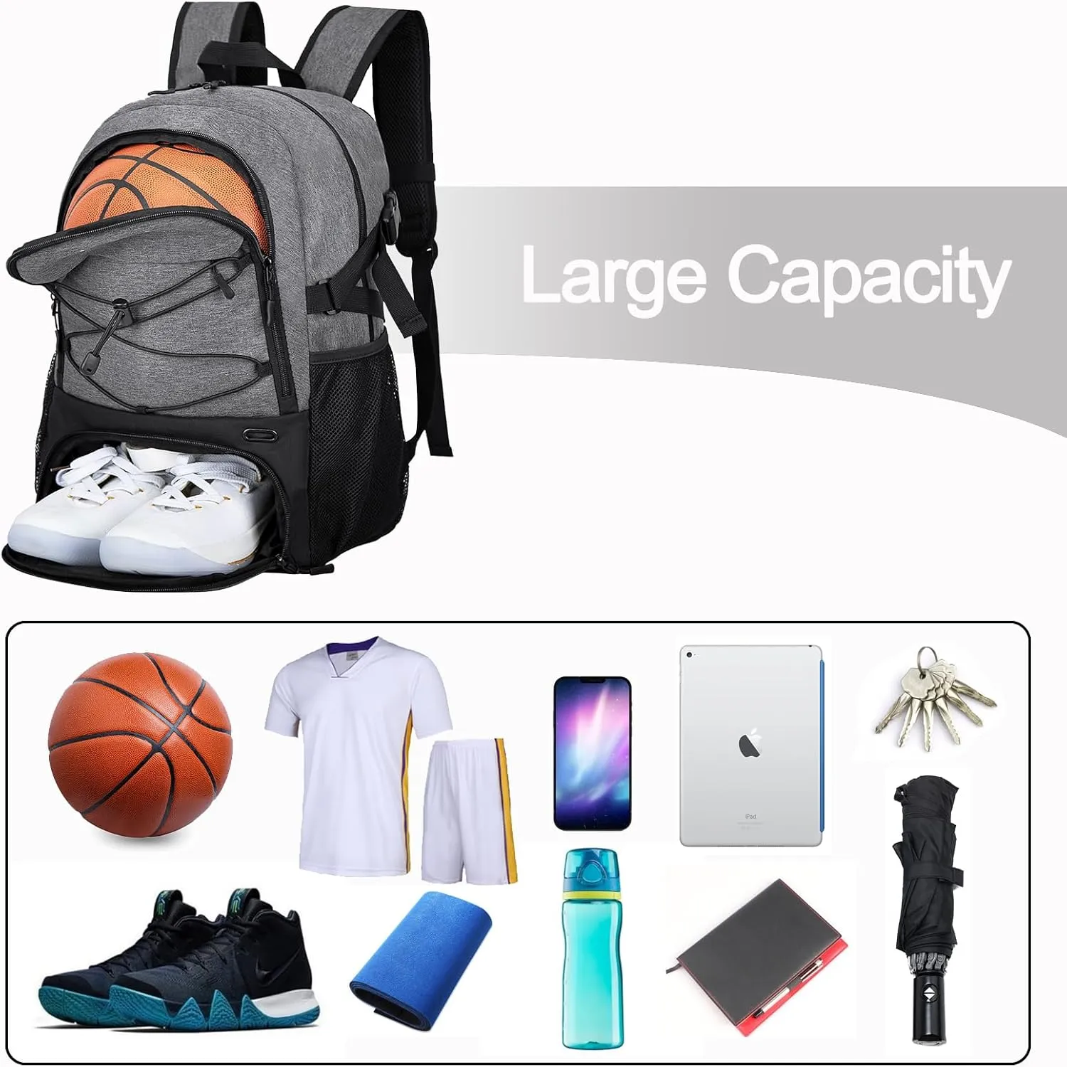 Basketball Bag Backpack with Ball Holder Shoes Compartment, Elite Backpack-Large Basketball Accessories Sports Bag