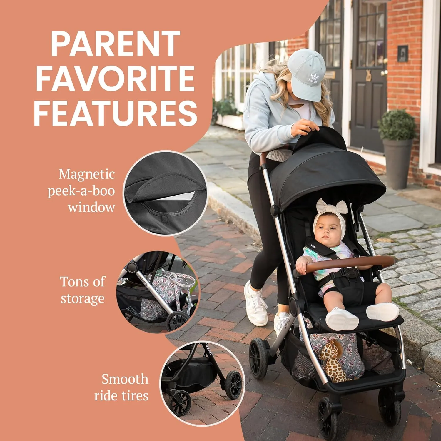 Bēbee V2 Lightweight Baby Stroller - Premium Vegan Leather, One-Hand Fold, Infinite Recline, Aircraft-Grade Aluminum Frame, XXL Canopy, and Ample Storage Umbrella Stroller - Desert Berry