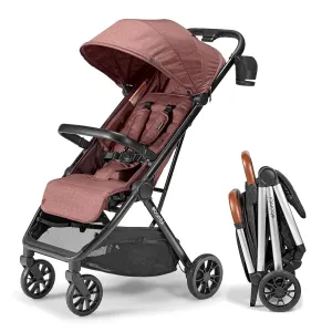 Bēbee V2 Lightweight Baby Stroller - Premium Vegan Leather, One-Hand Fold, Infinite Recline, Aircraft-Grade Aluminum Frame, XXL Canopy, and Ample Storage Umbrella Stroller - Desert Berry