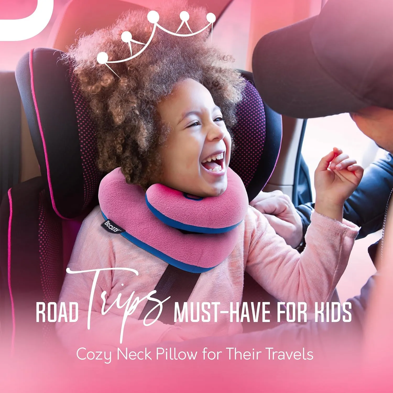 BCOZZY Kids Travel Neck Pillow (3-7 Y/O)- Patented Soft Toddler Pillow for Head & Chin Support in Car Seat, Airplane, and Road Trip Sleeping. Adjustable Size. Fully Washable. Carry Bag. Small, Navy