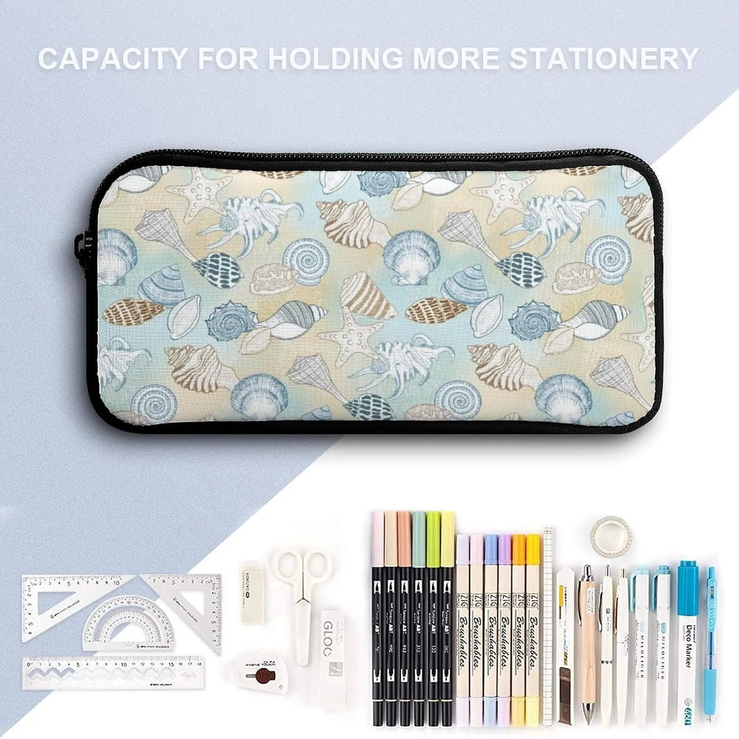 Beach Seashells Pattern Shoulder Backpack Diagonal Lunch Bag Pencil Case Set