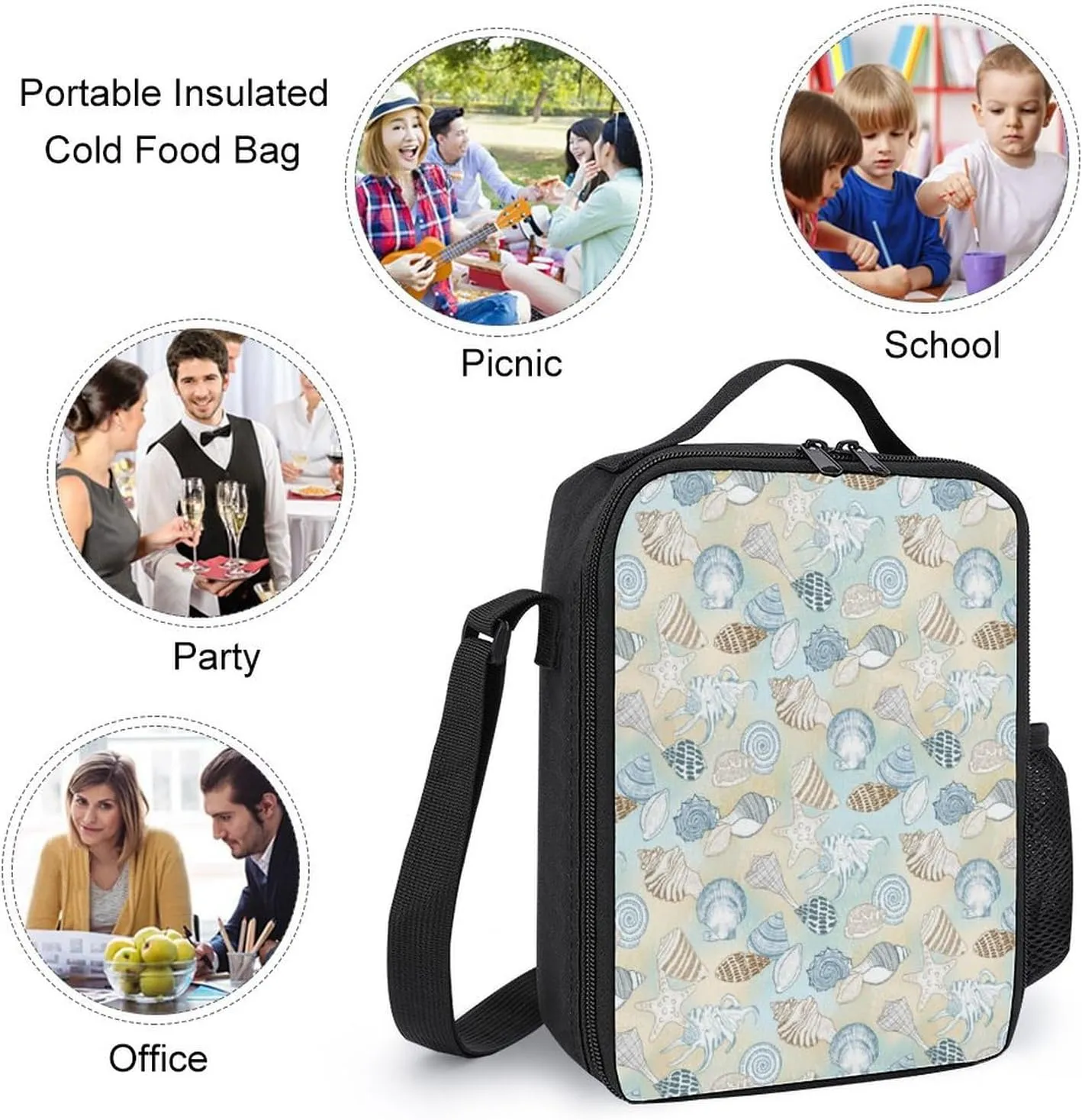 Beach Seashells Pattern Shoulder Backpack Diagonal Lunch Bag Pencil Case Set