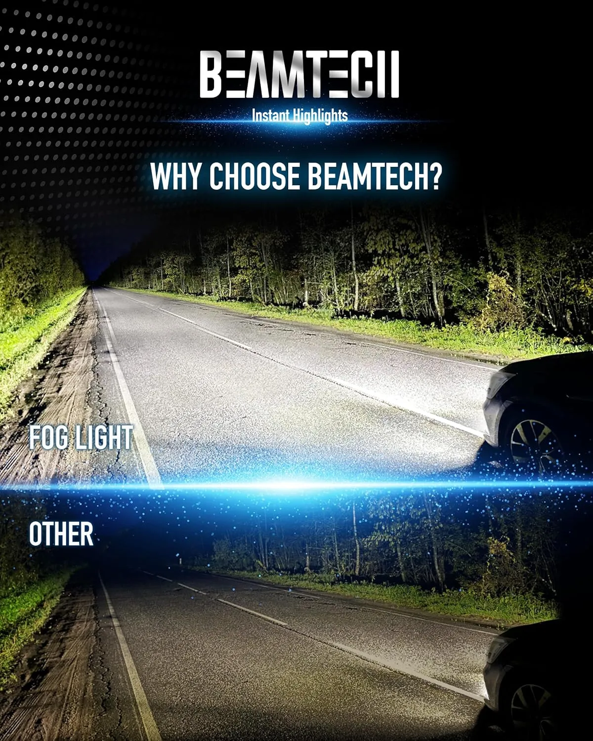 BEAMTECH 9005 H11 Bulbs, Fanless In Line HB3 H8 H9 Fog Light Bulb 6500K Xenon White Fog Light Of 4