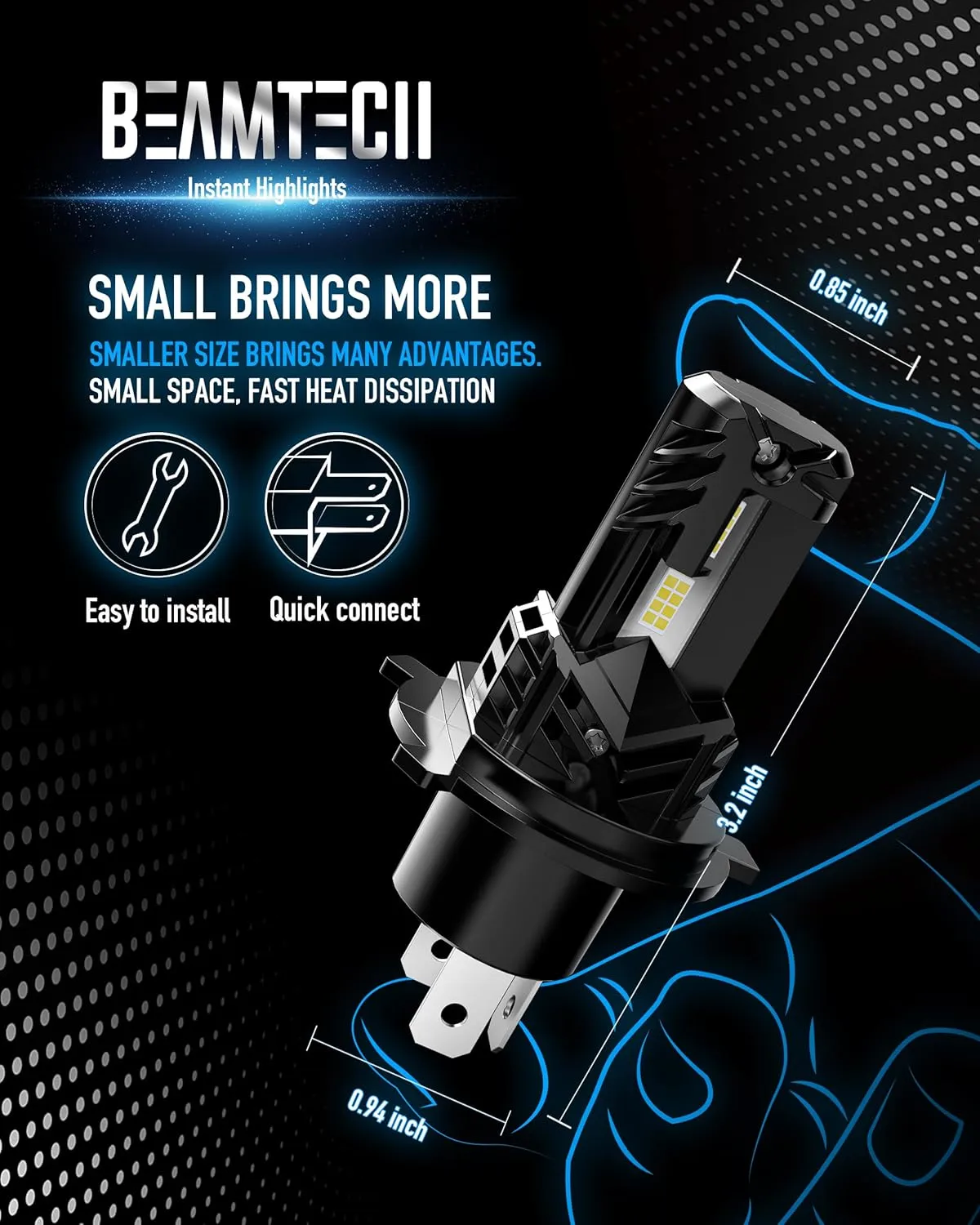 BEAMTECH H4 Bulb, Fanless In Line 9003 Fog Light Bulb 6500K Xenon White Fog Light Of 2