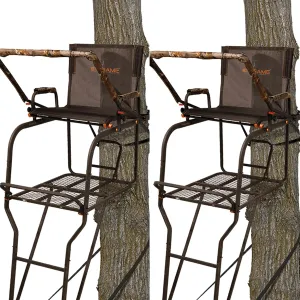 Big Game 2-Pack 1-Person Ladder Tree Stand for Hunting Deer, Hunter HD, 18.5' Tall, Black - Adjustable Climbing Treestand with Platform and Safety Harness for Shooting