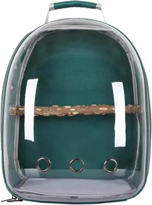 Bird Carrier Backpack Transparent Pet Birds Carrier Shoulders Bag Parrot Cage Backpack with Wooden Perch Breathable Backpack for Parrots Magpies Outing Travel Green