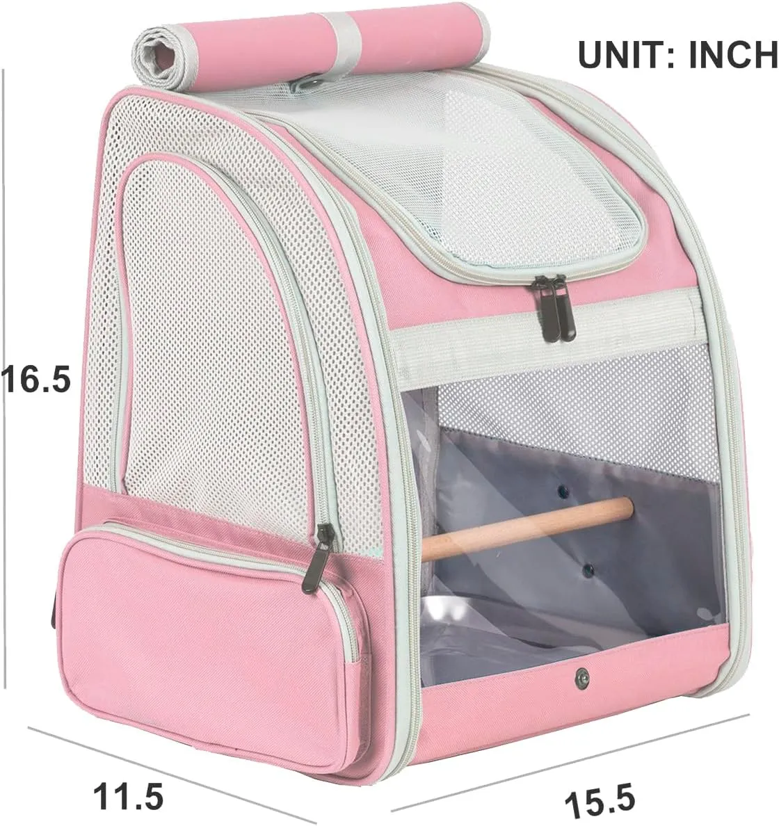 Bird Carrier Backpack with Wooden Stand Perch, Bird Travel Carrier Backpack (Pink, Bird Backpack)