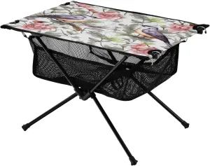 Bird Pattern Portable Folding Camping Table, Compact Lightweight Beach Table with Carrying Bag for Outdoor Picnics, BBQs, Camp
