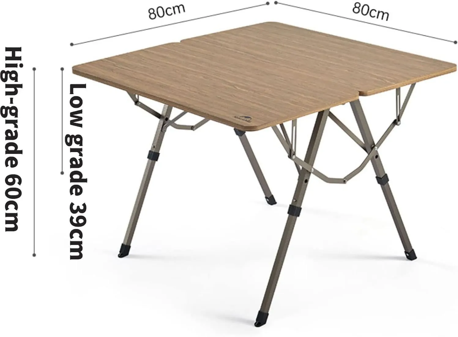 BK&MF Elevated Wooden Outdoor Folding Table,Aluminum Picnic Camping Mahjong Table Ultralight Height Adjustable for Camp, Boat, Travel,A,80x80x60cm(31x31x24inch)