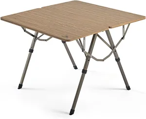 BK&MF Elevated Wooden Outdoor Folding Table,Aluminum Picnic Camping Mahjong Table Ultralight Height Adjustable for Camp, Boat, Travel,A,80x80x60cm(31x31x24inch)