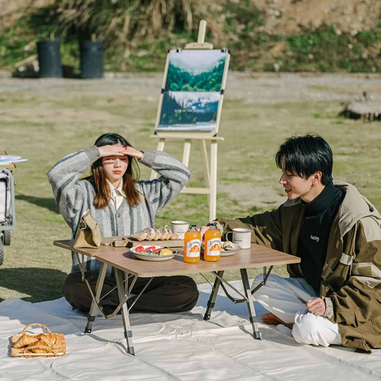BK&MF Elevated Wooden Outdoor Folding Table,Aluminum Picnic Camping Mahjong Table Ultralight Height Adjustable for Camp, Boat, Travel,A,80x80x60cm(31x31x24inch)