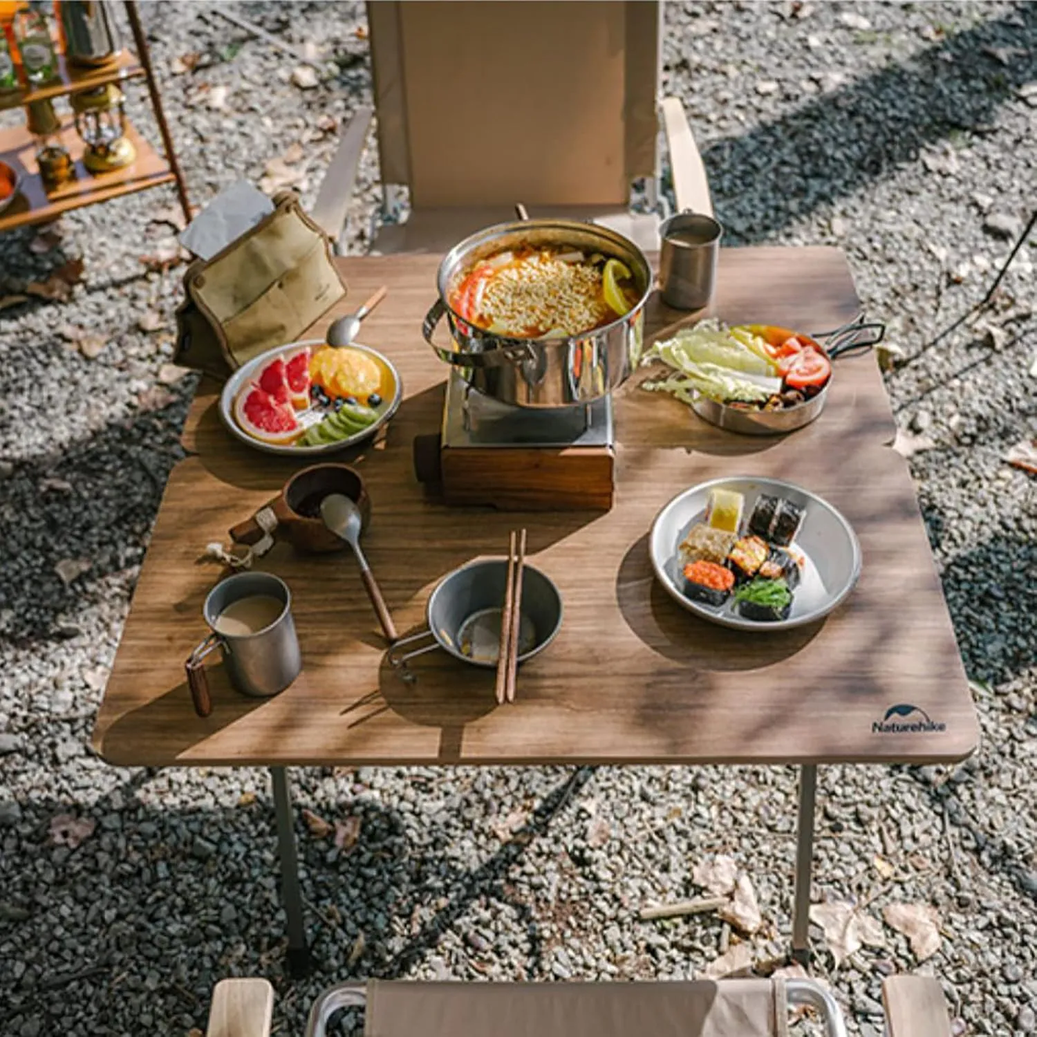 BK&MF Elevated Wooden Outdoor Folding Table,Aluminum Picnic Camping Mahjong Table Ultralight Height Adjustable for Camp, Boat, Travel,A,80x80x60cm(31x31x24inch)