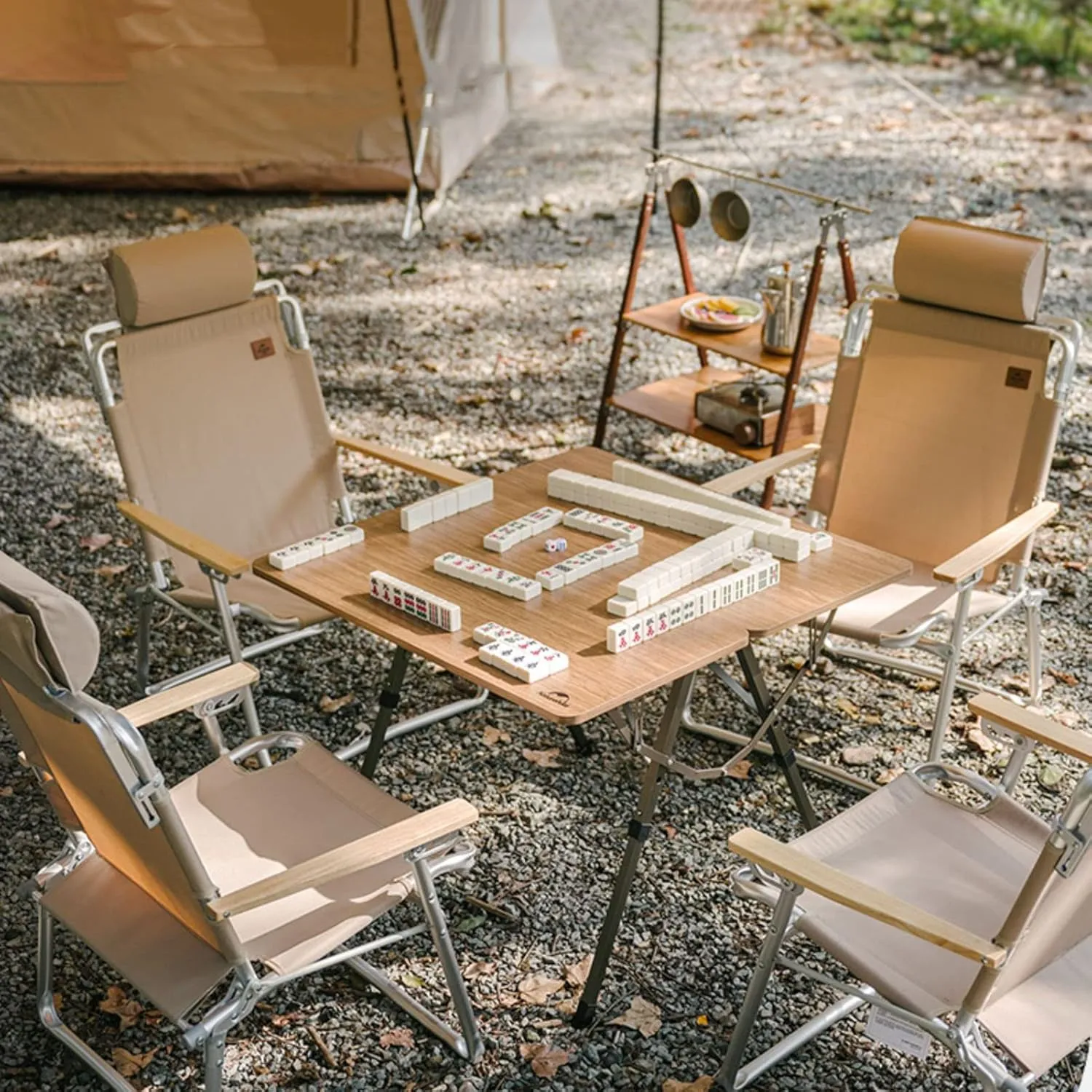 BK&MF Elevated Wooden Outdoor Folding Table,Aluminum Picnic Camping Mahjong Table Ultralight Height Adjustable for Camp, Boat, Travel,A,80x80x60cm(31x31x24inch)