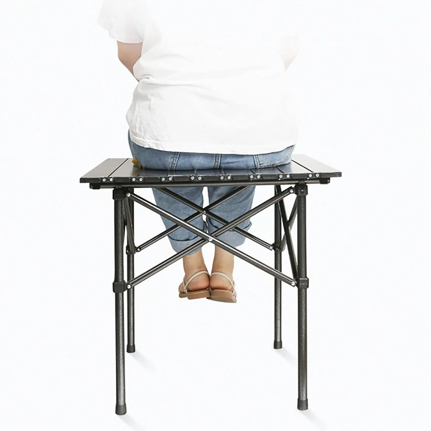 BK&MF Portable Aluminum Outdoor Folding Table,Compact Beach Travel Table with Carry Bag Roll-up Grill Table for BBQ, Party, Camping,A,50x50x50cm(20x20x20inch)