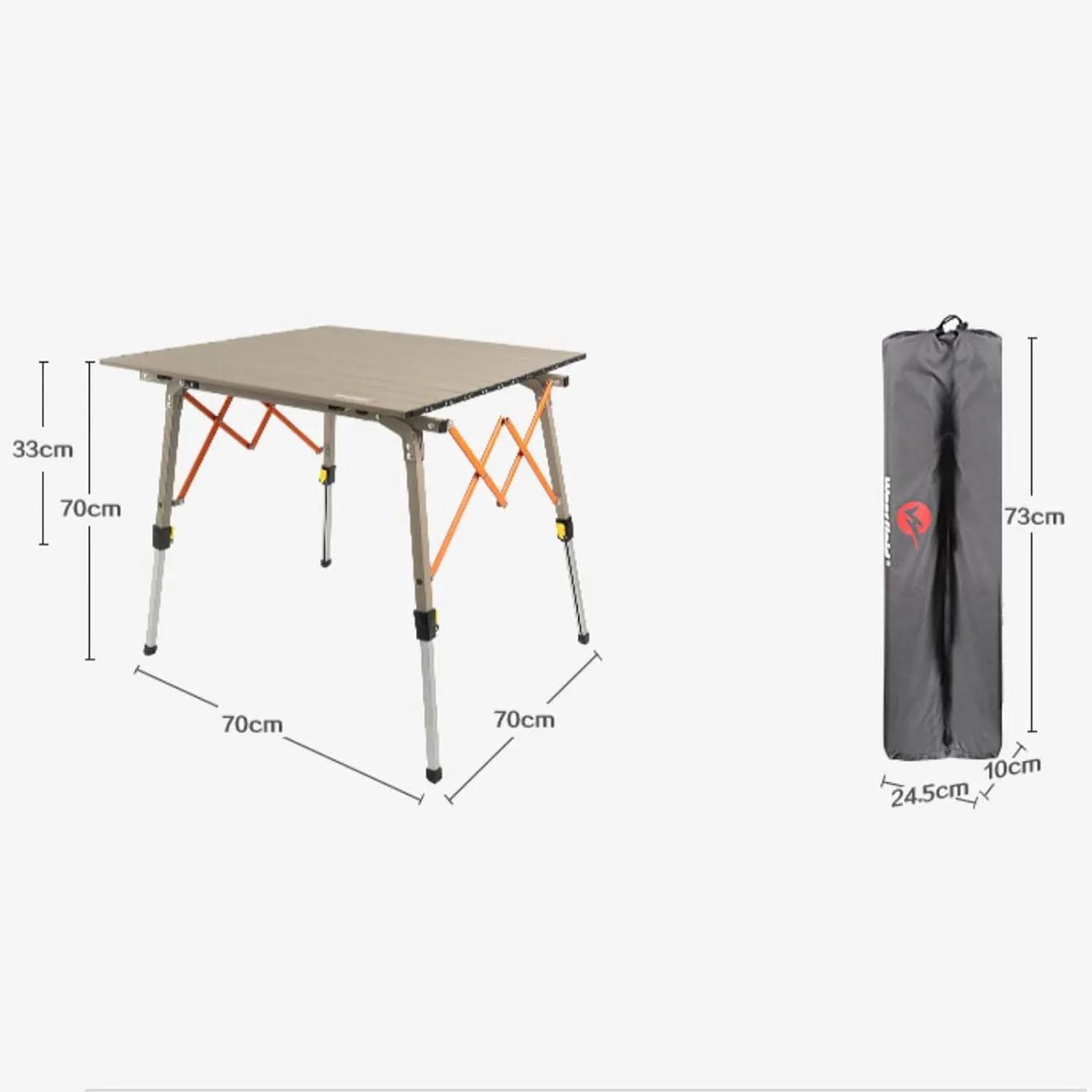BK&MF Portable Ultralight Camping Table,Aluminum Outdoor Folding Table Height Adjustable Picnic Travel Camping Table with Carry Bag for BBQ, Party, Camping,A,70x70x70cm(28x28x28inch)