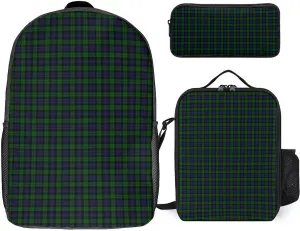 BlackWatch Tartan Plaid 17 Inch Backpack Diagonal Lunch Bag Pencil Case Set Unisex