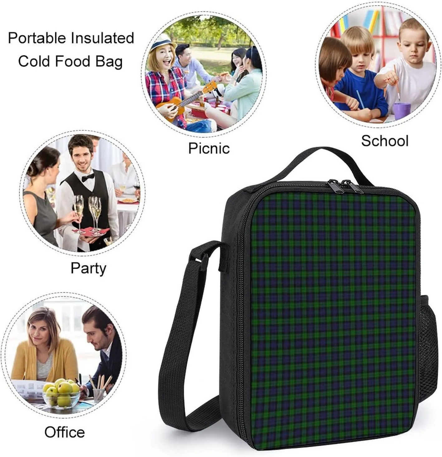 BlackWatch Tartan Plaid 17 Inch Backpack Diagonal Lunch Bag Pencil Case Set Unisex