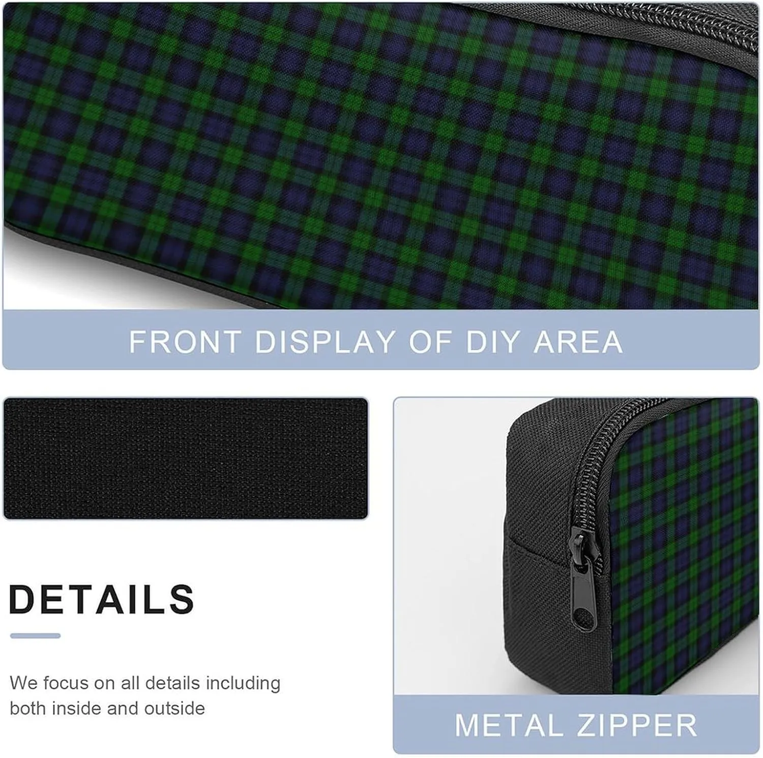 BlackWatch Tartan Plaid 17 Inch Backpack Diagonal Lunch Bag Pencil Case Set Unisex