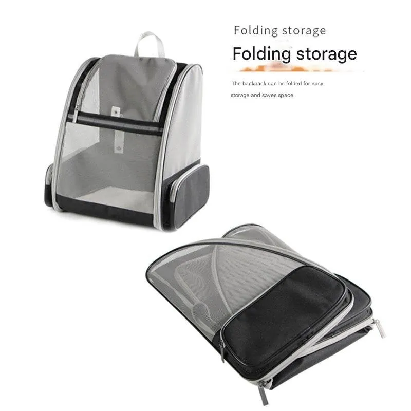 Blue Foldable Pet Carrier Backpack - Breathable Mesh Travel Bag for Cats & Small Dogs