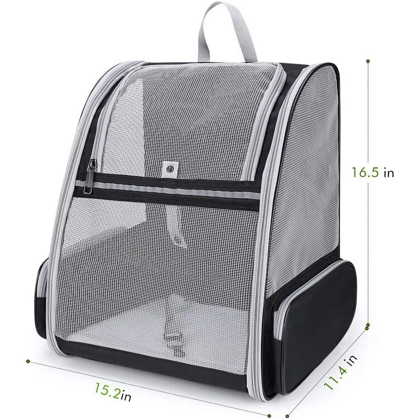 Blue Foldable Pet Carrier Backpack - Breathable Mesh Travel Bag for Cats & Small Dogs