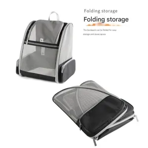 Blue Foldable Pet Carrier Backpack - Breathable Mesh Travel Bag for Cats & Small Dogs