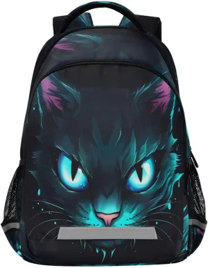Blue Neon Cat Eye Design Waterproof Backpack - Casual Outdoor Sports Daypack with Ergonomic Shoulder Straps#739
