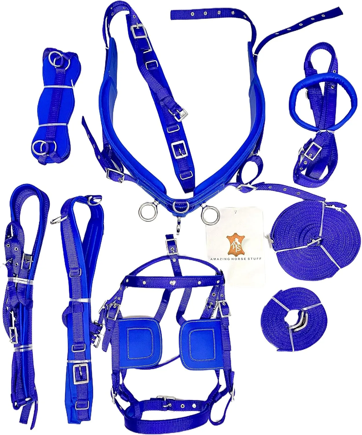 Blue Nylon Horse Driving Harness for Single Horsecart (Mini)