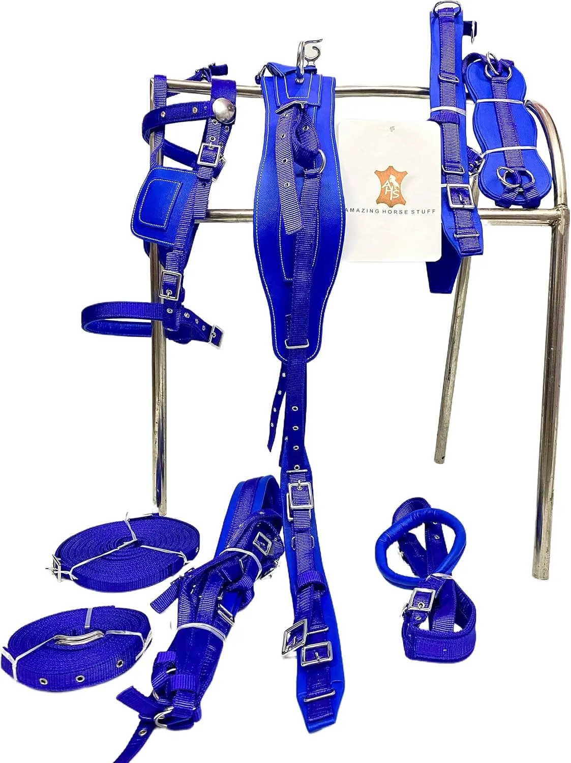 Blue Nylon Horse Driving Harness for Single Horsecart (Mini)