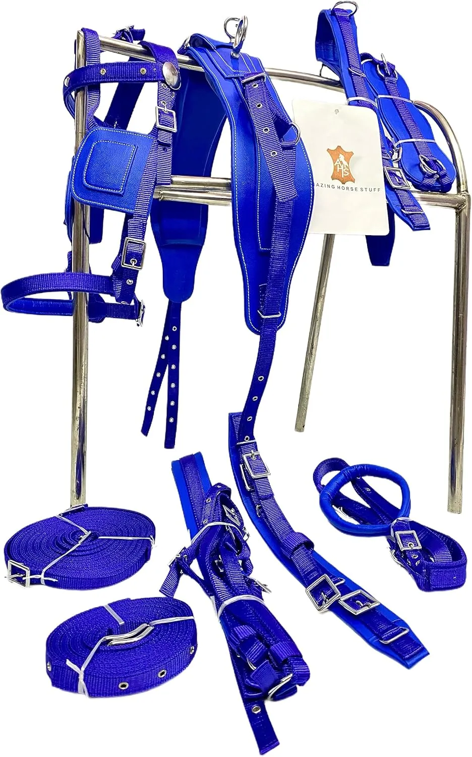 Blue Nylon Horse Driving Harness for Single Horsecart (Mini)