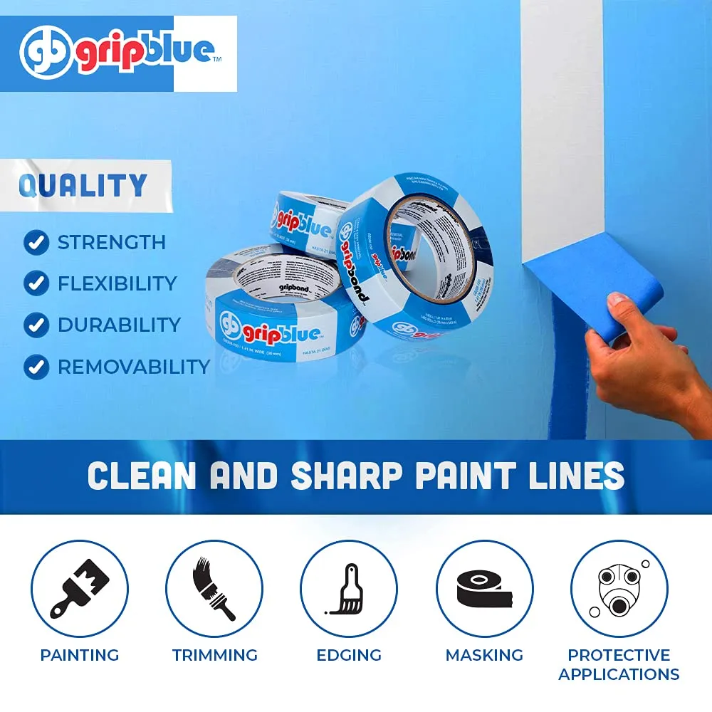 Blue Painters Tape 1.5 inch Wide (30 Rolls - 1.41in x 60yds), Blue Masking Tape for Painting Walls - Multi-Surface, Sharp Line, Residue-Free