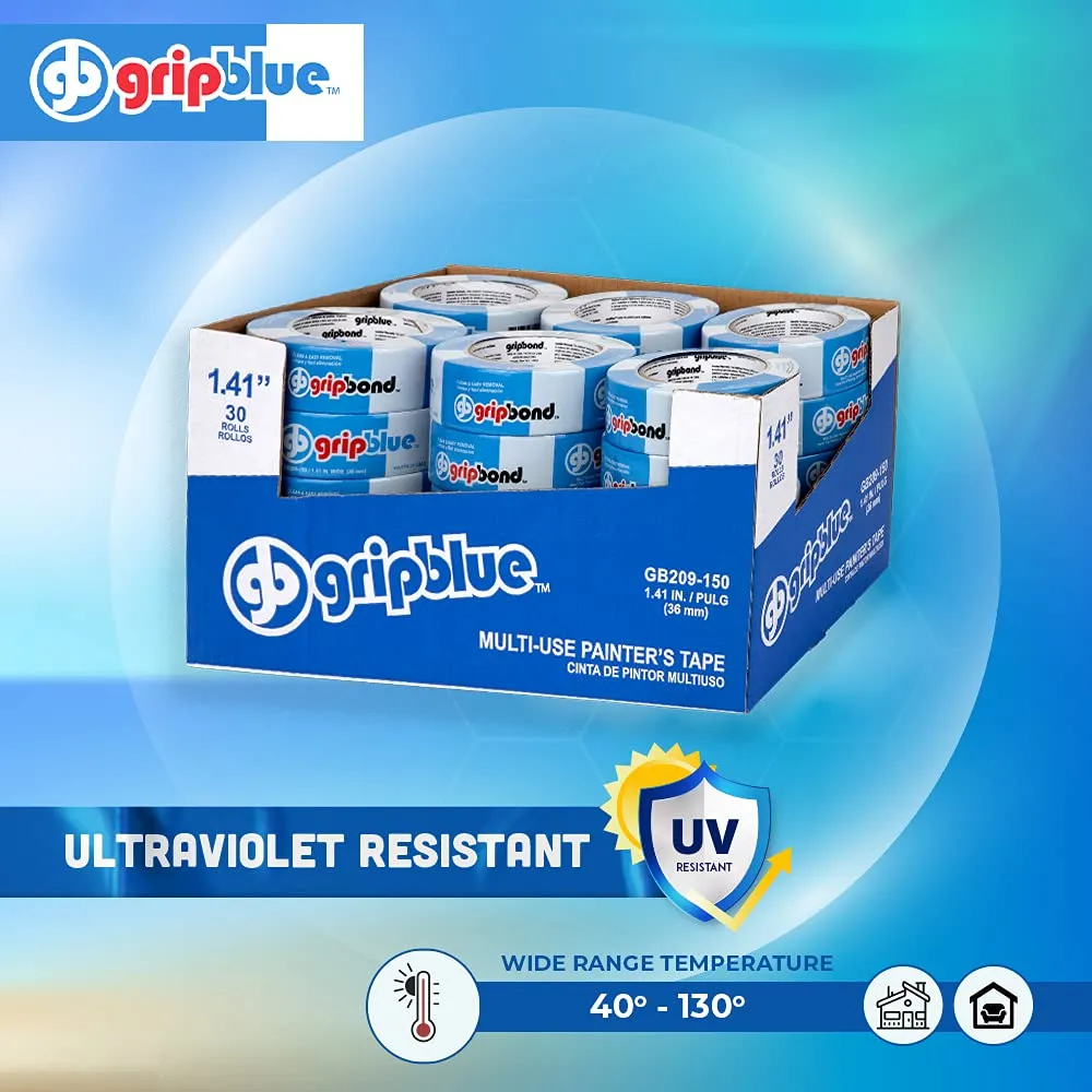 Blue Painters Tape 1.5 inch Wide (30 Rolls - 1.41in x 60yds), Blue Masking Tape for Painting Walls - Multi-Surface, Sharp Line, Residue-Free