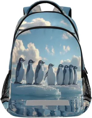 Blue Penguins Design Waterproof Backpack - Casual Outdoor Sports Daypack with Ergonomic Shoulder Straps#861