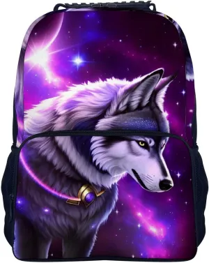 Blue Universe Galaxy Magic Wolf In The Space Art Rucksack Polyester Anti-Theft Multipurpose Carry On Bag Large Capacity Travel and Sport Backpack Rucksack With Smooth Zippers