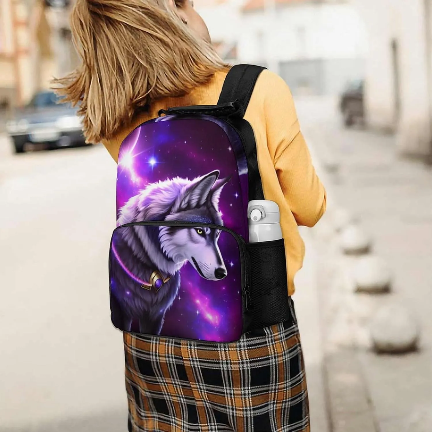 Blue Universe Galaxy Magic Wolf In The Space Art Rucksack Polyester Anti-Theft Multipurpose Carry On Bag Large Capacity Travel and Sport Backpack Rucksack With Smooth Zippers