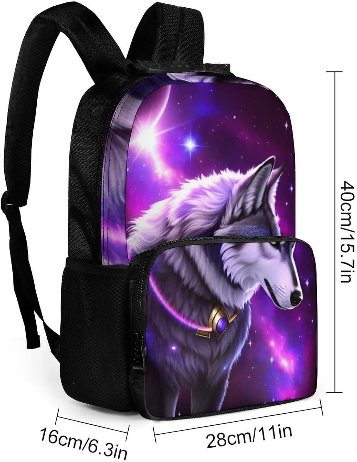Blue Universe Galaxy Magic Wolf In The Space Art Rucksack Polyester Anti-Theft Multipurpose Carry On Bag Large Capacity Travel and Sport Backpack Rucksack With Smooth Zippers