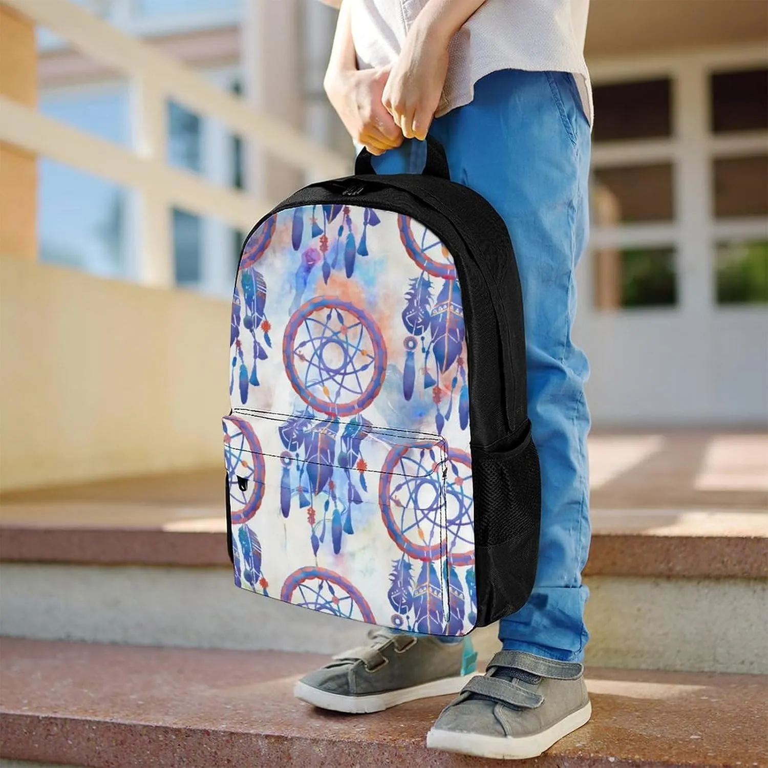 Blue Watercolor Dreamcatcher Modern Boho A Large Capacity Backpack with Pockets, Suitable for Outdoor Use, Etc