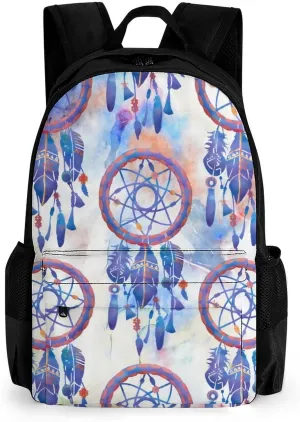 Blue Watercolor Dreamcatcher Modern Boho A Large Capacity Backpack with Pockets, Suitable for Outdoor Use, Etc